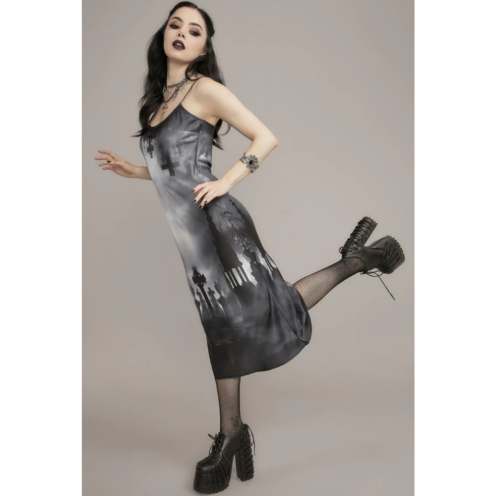 Dolls Kill Widow The Devil Decides Graveyard Midi Cami Dress XS Whimsigoth Punk - Picture 5 of 16